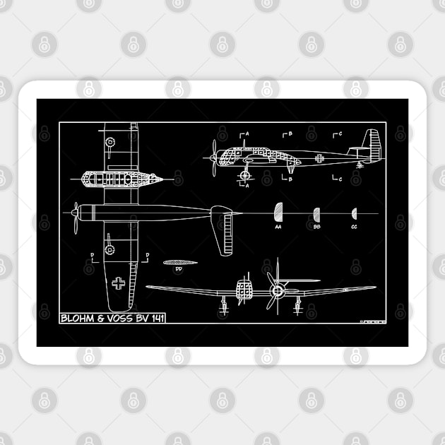 Blohm & Voss BV 141 WW2 German Plane Blueprint Diagram Gift Magnet by Battlefields